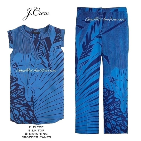 J.Crew NWT 2PC palm frond print silk top & matching linen pants *shop@iamwarrior - Picture 6 of 17